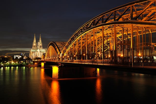 Scenic view of Cologne with the Rhine river and cathedral